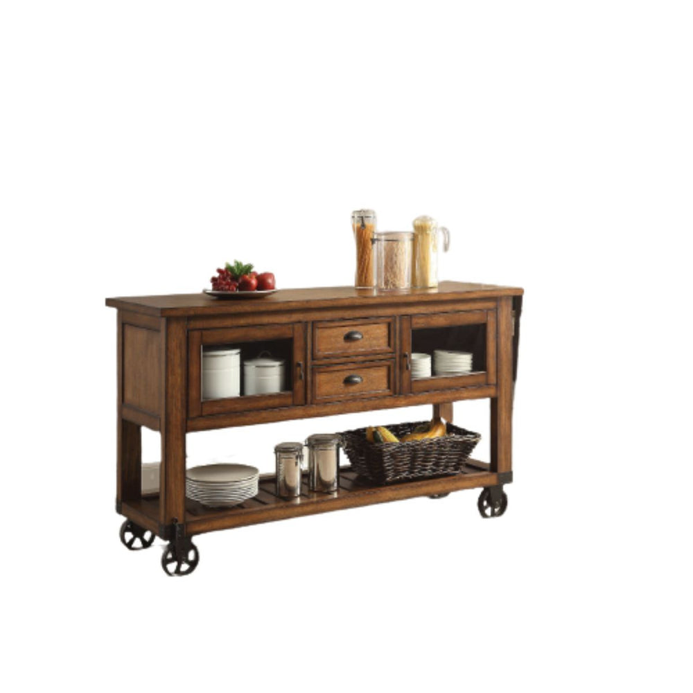 Homeroots 58" Rustic Brown Rolling Kitchen Cart With Storage  Wood 285819