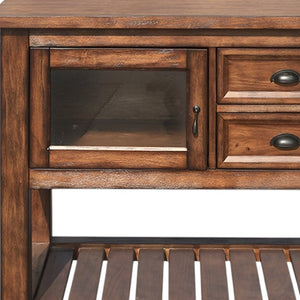 HomeRoots 58" Rustic Brown Rolling Kitchen Cart - Stylish Prep Station with Storage, Mobility & Farmhouse Charm 285819