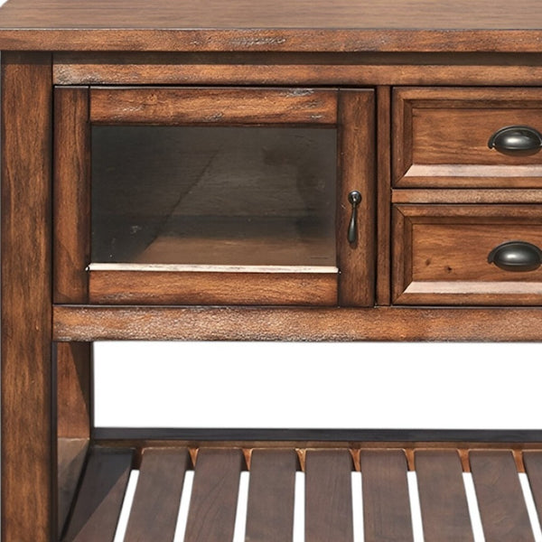 HomeRoots 58" Rustic Brown Rolling Kitchen Cart - Stylish Prep Station with Storage, Mobility & Farmhouse Charm 285819