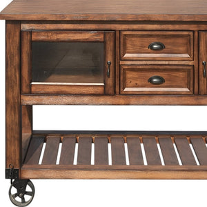HomeRoots 58" Rustic Brown Rolling Kitchen Cart - Stylish Prep Station with Storage, Mobility & Farmhouse Charm 285819