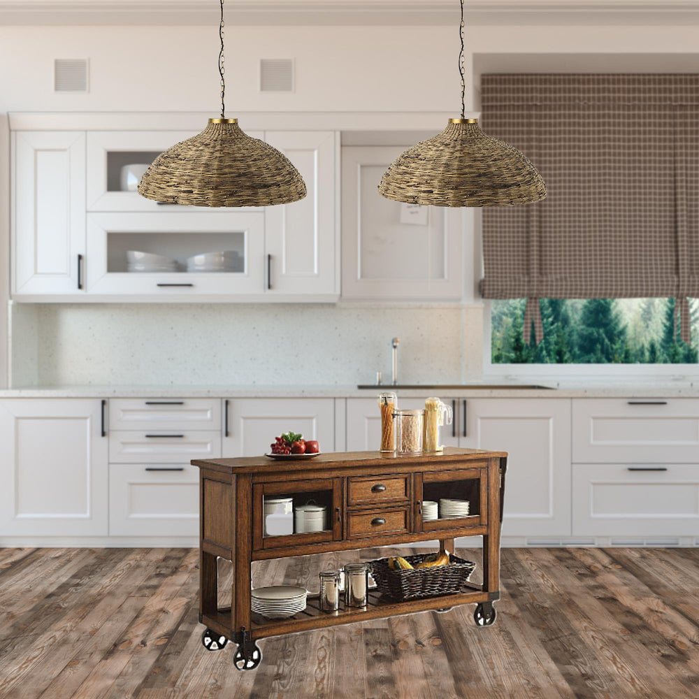 Homeroots 58" Rustic Brown Rolling Kitchen Cart With Storage  Wood 285819