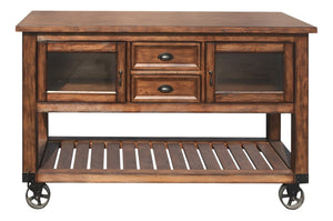 HomeRoots 58" Rustic Brown Rolling Kitchen Cart - Stylish Prep Station with Storage, Mobility & Farmhouse Charm 285819