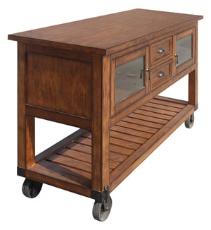 HomeRoots 58" Rustic Brown Rolling Kitchen Cart - Stylish Prep Station with Storage, Mobility & Farmhouse Charm 285819