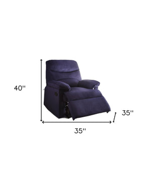 HomeRoots 35" Blue Velvet Manual Recliner - Luxurious Comfort, Adjustable Positioning & Chic Contemporary Style 285822