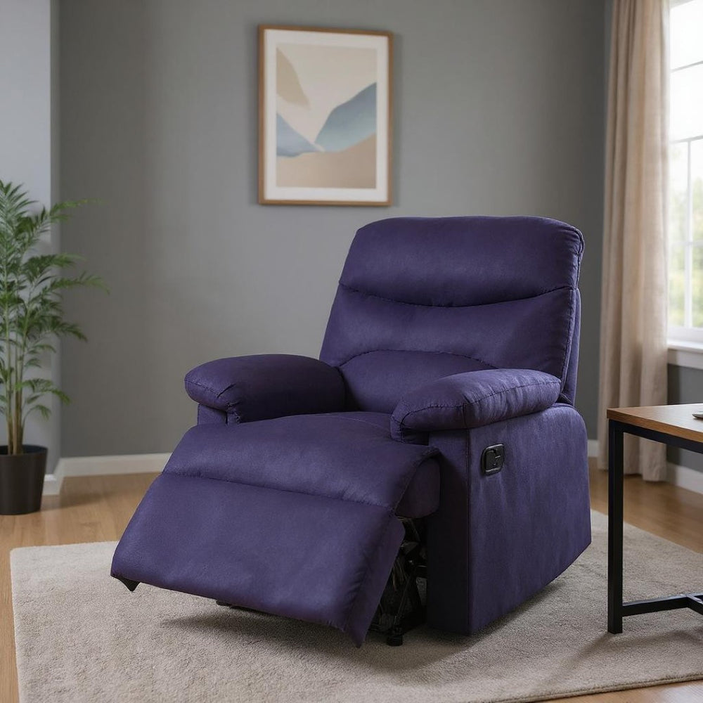 HomeRoots 35" Blue Velvet Manual Recliner - Luxurious Comfort, Adjustable Positioning & Chic Contemporary Style 285822