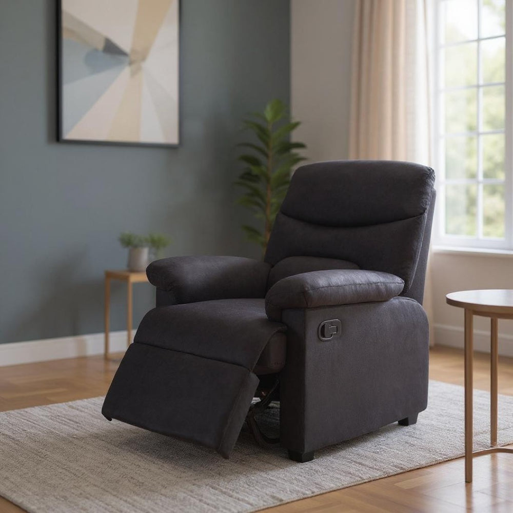 HomeRoots 35" Black Microfiber Manual Recliner - Stylish, Durable Comfort for Living Rooms, Offices & More! 285824