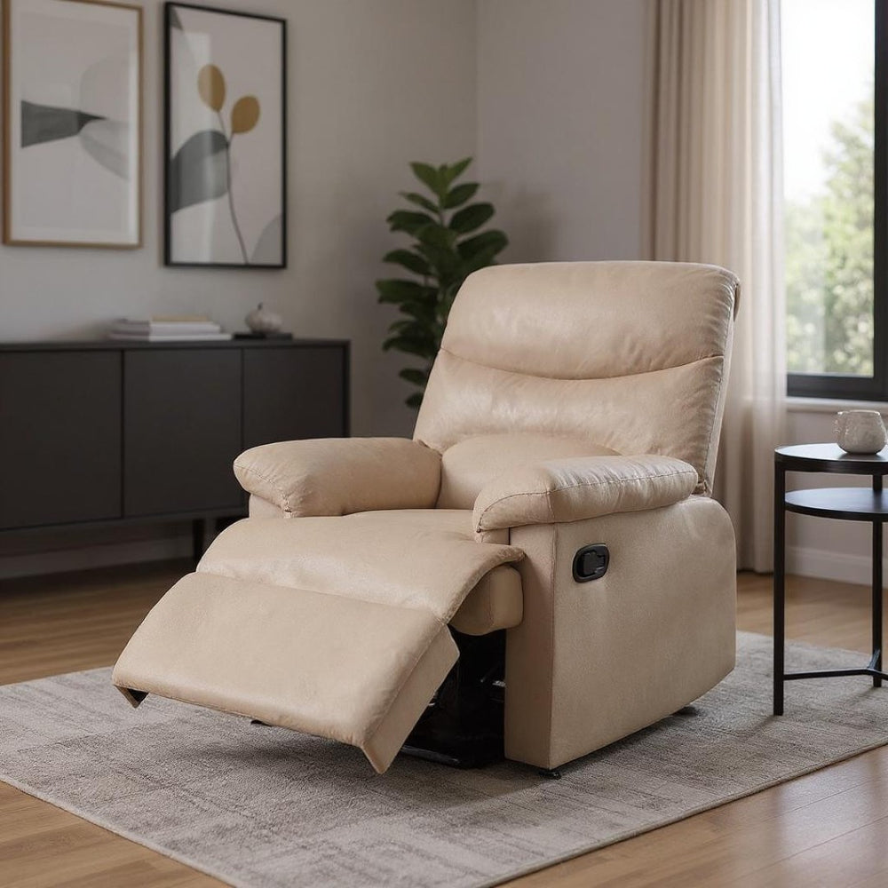HomeRoots 35" Light Brown Microfiber Manual Recliner - Compact Comfort for Modern Living Rooms & Cozy Spaces 285825