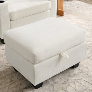 English Elm Single Chenille Manual Recliner with Usb Port Hidden Storage Ottoman and Cup Holders Beige W487P423650