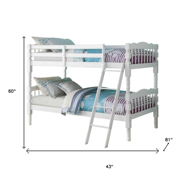 HomeRoots White Twin Over Twin Bunk Bed - Space-Saving, Durable Design with Safety Guardrails for Kids & Guests 285828