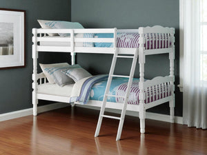 HomeRoots White Twin Over Twin Bunk Bed - Space-Saving, Durable Design with Safety Guardrails for Kids & Guests 285828