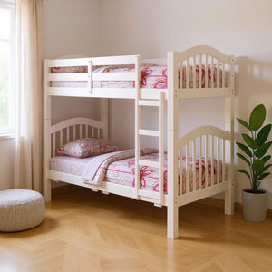 HomeRoots White Twin Over Twin Bunk Bed - Durable Solid Wood, Space-Saving Design with Timeless Style & Safety 285831