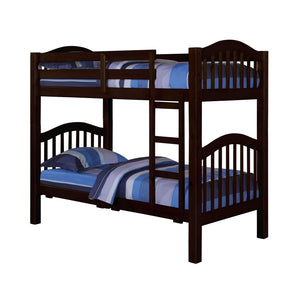 HomeRoots Espresso Twin Over Twin Bunk Bed - Stylish Space-Saving Solution with Guardrails for Safety & Comfort 285837