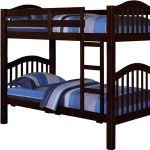 HomeRoots Espresso Twin Over Twin Bunk Bed - Stylish Space-Saving Solution with Guardrails for Safety & Comfort 285837