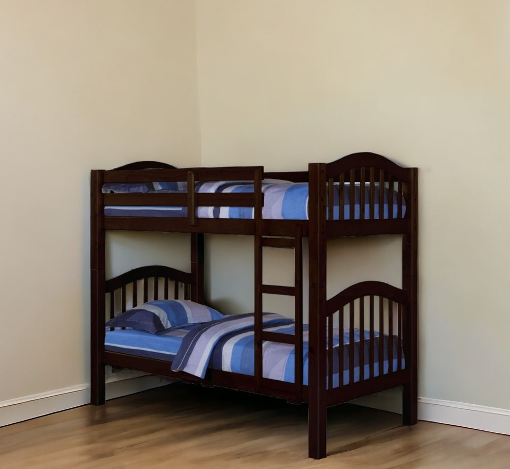 Homeroots Dark Brown Twin Contemporary Bunk Bed  Wood 285837