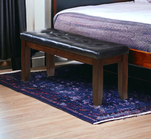 Homeroots 48" Black And Brown Upholstered Pu Leather Bench  Solid Wood 285841