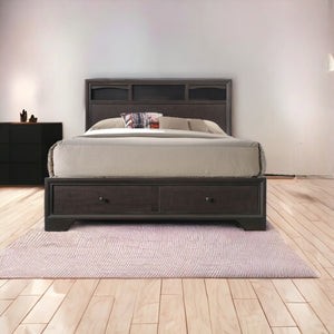 Homeroots Rich Espresso Finish King Bed With Storage  Wood 285859