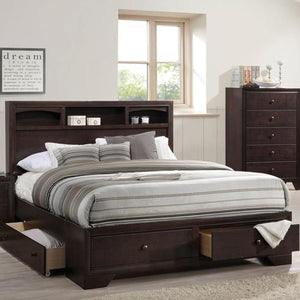 Homeroots Rich Espresso Finish King Bed With Storage  Wood 285859