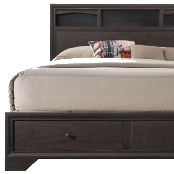 Homeroots Rich Espresso Finish King Bed With Storage  Wood 285859