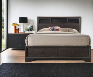 Homeroots Rich Espresso Finish Queen Bed With Storage  Wood 285860