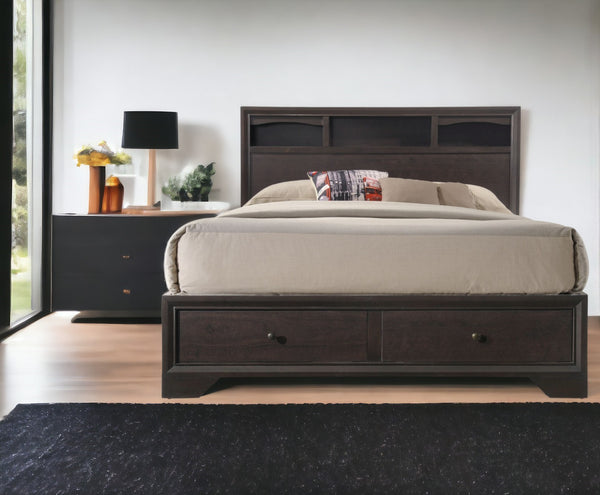 Homeroots Rich Espresso Finish Queen Bed With Storage  Wood 285860