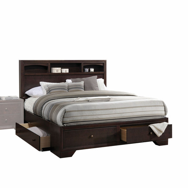 Homeroots Rich Espresso Finish Queen Bed With Storage  Wood 285860