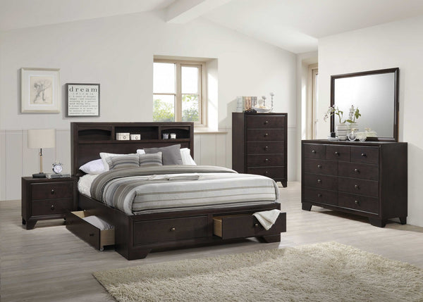 Homeroots Rich Espresso Finish Queen Bed With Storage  Wood 285860