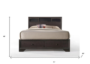 Homeroots Rich Espresso Finish Queen Bed With Storage  Wood 285860