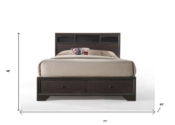 Homeroots Rich Espresso Finish Queen Bed With Storage  Wood 285860