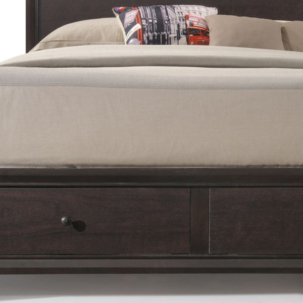 Homeroots Rich Espresso Finish Queen Bed With Storage  Wood 285860