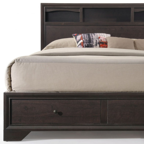 Homeroots Rich Espresso Finish Queen Bed With Storage  Wood 285860