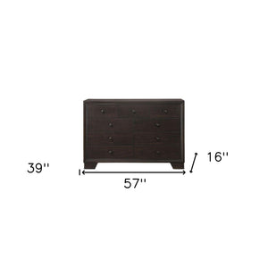 Homeroots 57" Espresso Solid And Manufactured Wood Nine Drawer Double Dresser  Solid And Manufactured Wood 285865