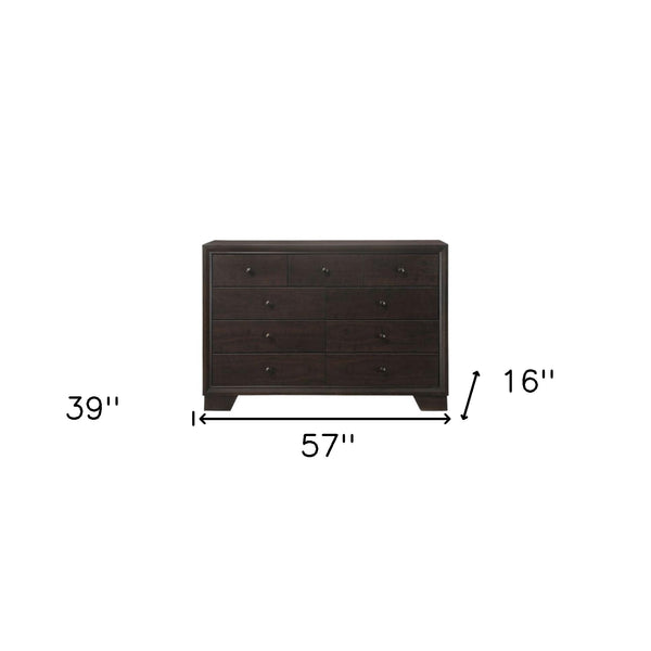 Homeroots 57" Espresso Solid And Manufactured Wood Nine Drawer Double Dresser  Solid And Manufactured Wood 285865