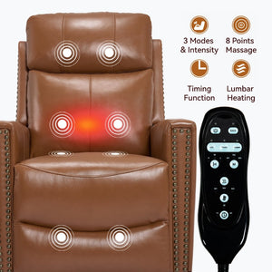 English Elm Deep Ochre Genuine Leather Swivel Rocker Recliner with Massage Heat for Living Room W1803P323711