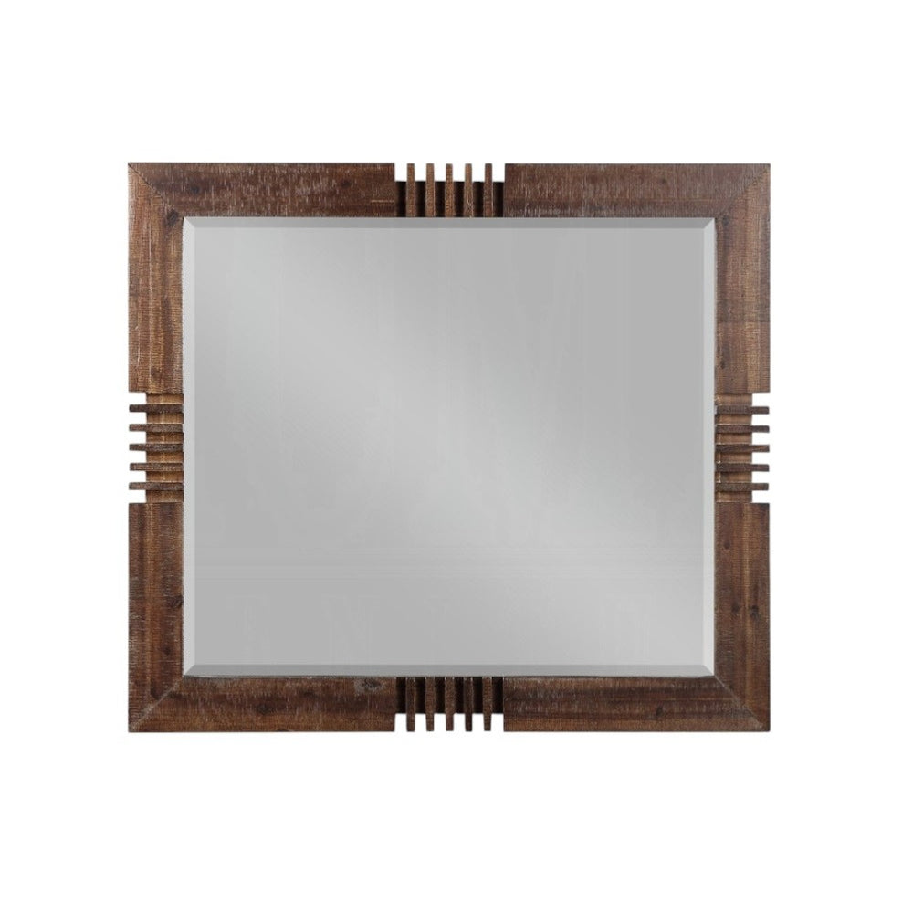 HomeRoots Reclaimed Oak Finish Rectangular Mirror - Rustic Elegance with Beveled Edge for Stylish Spaces 285869