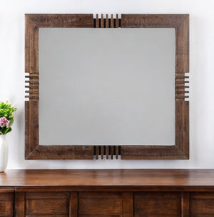 HomeRoots Reclaimed Oak Finish Rectangular Mirror - Rustic Elegance with Beveled Edge for Stylish Spaces 285869