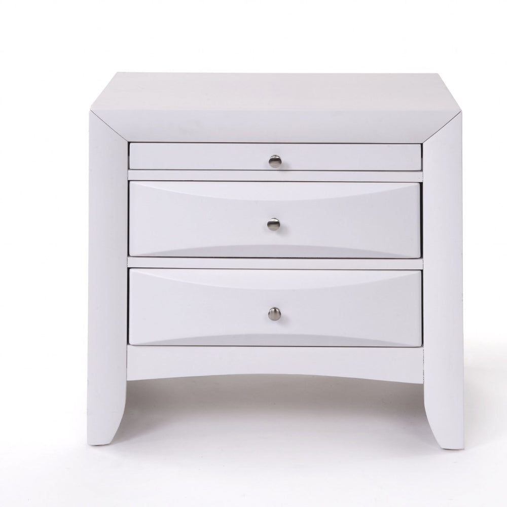 HomeRoots 25" Solid Wood Nightstand with Three Drawers – Elegant Storage Solution for Bedroom or Living Space White 285871