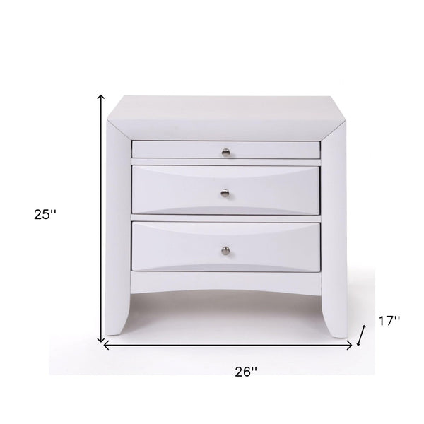 HomeRoots 25" Solid Wood Nightstand with Three Drawers – Elegant Storage Solution for Bedroom or Living Space White 285871