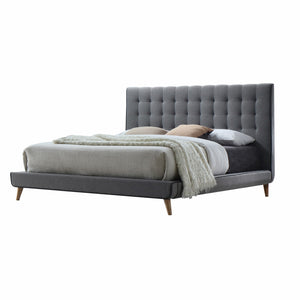 Homeroots Light Gray Queen Tufted Upholstered Linen Bed Frame  Wood,Linen Fabric 285879