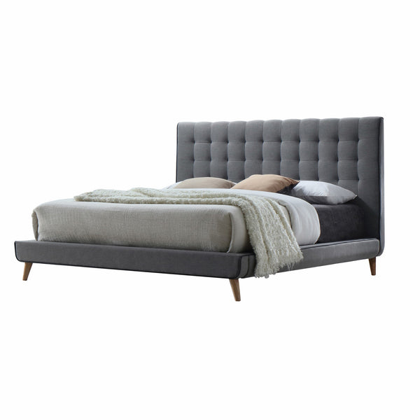 Homeroots Light Gray Queen Tufted Upholstered Linen Bed Frame  Wood,Linen Fabric 285879