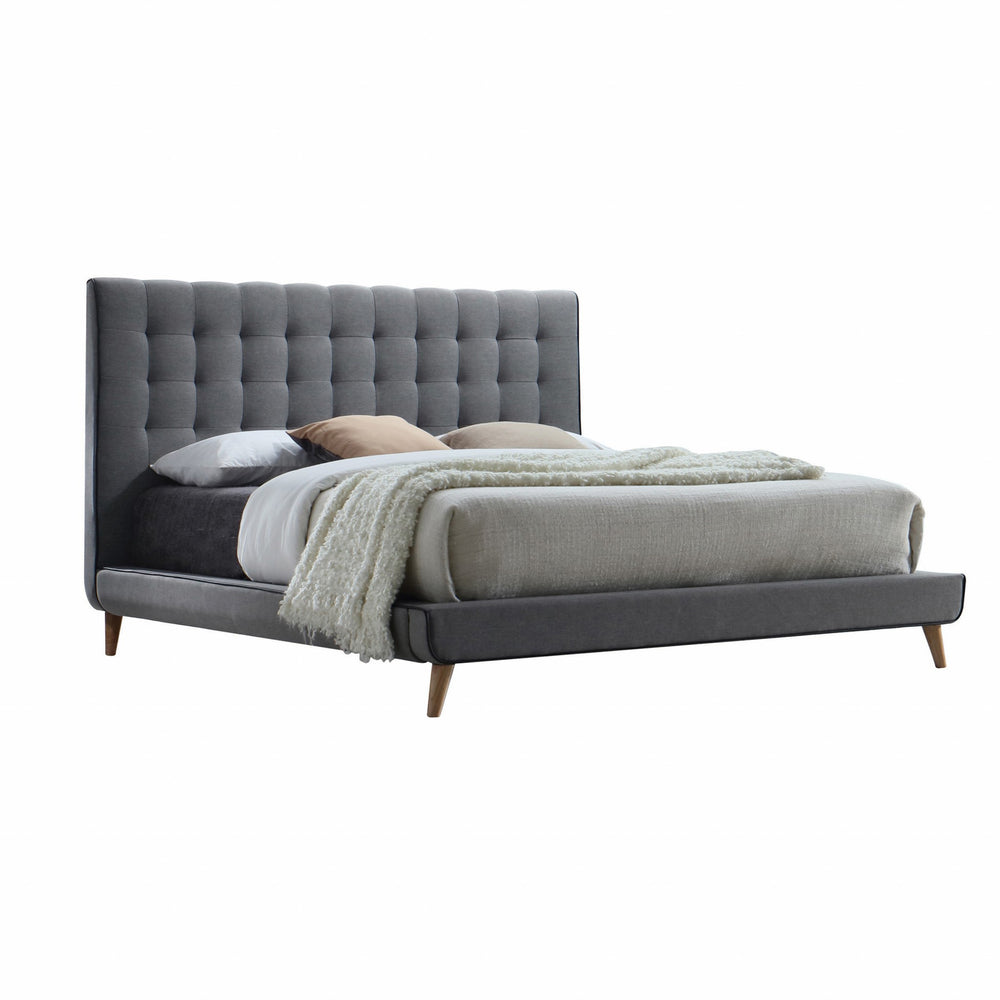 Homeroots Light Gray Queen Tufted Upholstered Linen Bed Frame  Wood,Linen Fabric 285879