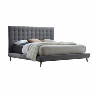 Homeroots Light Gray Queen Tufted Upholstered Linen Bed Frame  Wood,Linen Fabric 285879