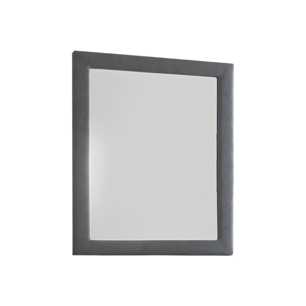 Homeroots Two Tone Gray Upholstered Accent Vanity Mirror  Polyurethane Foam 285886