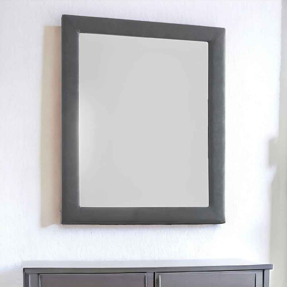 Homeroots Two Tone Gray Upholstered Accent Vanity Mirror  Polyurethane Foam 285886