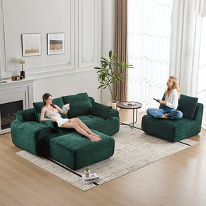 English Elm Modern Memory Foam Compressed Sofa — Pet-Friendly Corduroy Modular Sectional, Cloud-Like Comfort, No Assembly Green W3723S00012