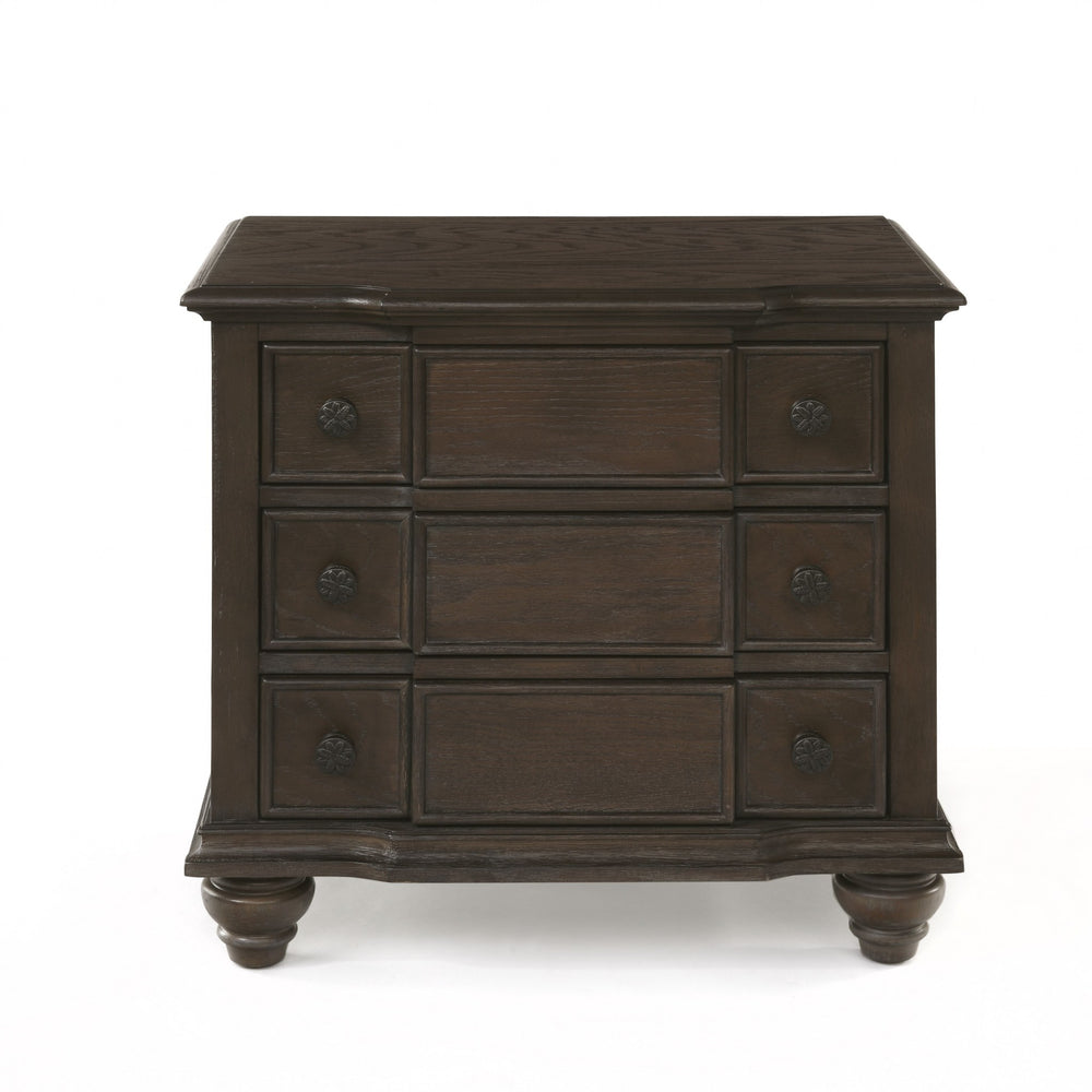 Homeroots 26" Brown Three Drawers Solid Wood Nightstand   285905