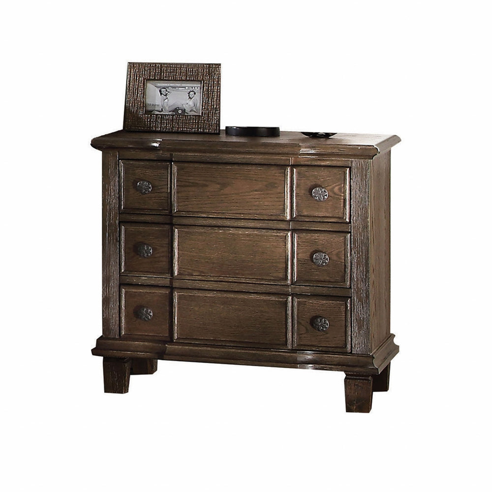 Homeroots 26" Brown Three Drawers Solid Wood Nightstand   285905