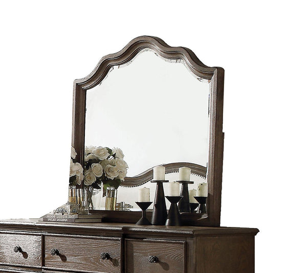 Homeroots Distressed Grey Finish Beveled Wall Mirror  Wood 285906