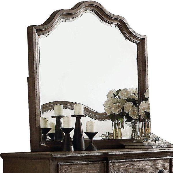 Homeroots Distressed Grey Finish Beveled Wall Mirror  Wood 285906