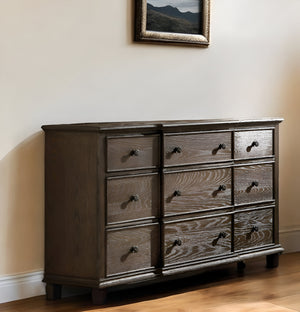 Homeroots 60" X 18" X 38" Weathered Oak Dresser  Solid Wood 285907