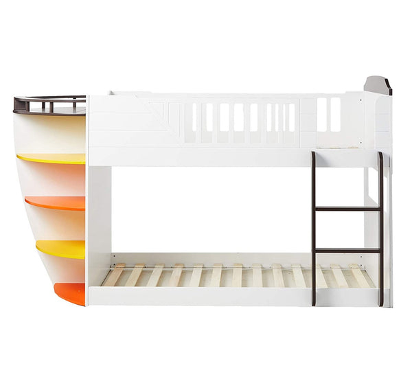 Homeroots Brown And White Twin Transitional Bunk Bed With Shelves  Wood 285926